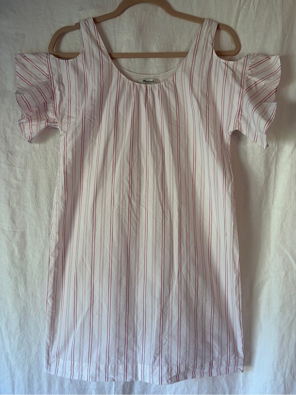 Madewell White Rose Stripe Cold-Shoulder Ruffle Mini Shift Dress Size XXS